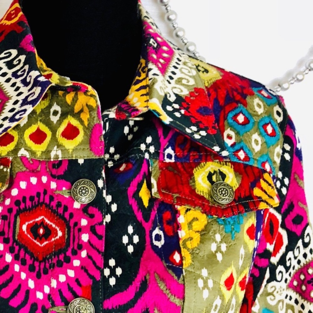 Ruby Rd Colorful Ikat Textured Jean Jacket - Picture 2 of 6